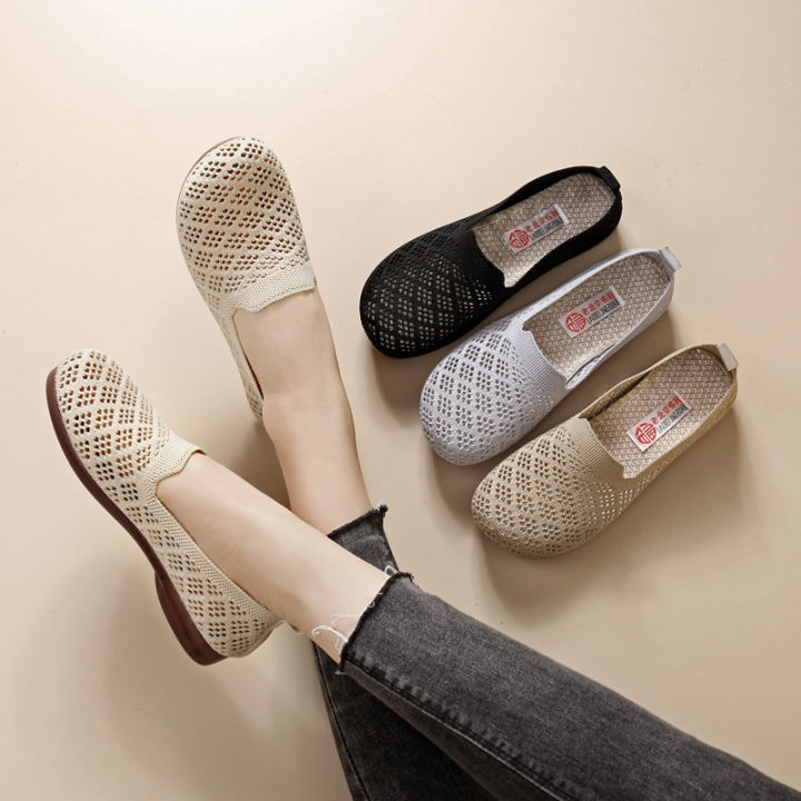 Shoes women's summer new slip-on net shoes beanie shoes soft soled women's sandals flat soles breathable mom shoes women's shoes