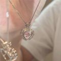 New Fashion Y2K Pink Crystal Bow Knot Pendant Necklaces Sparkling Zircon Heart Girls Fairy Sweet Clavicle Chain Women Jewelry.