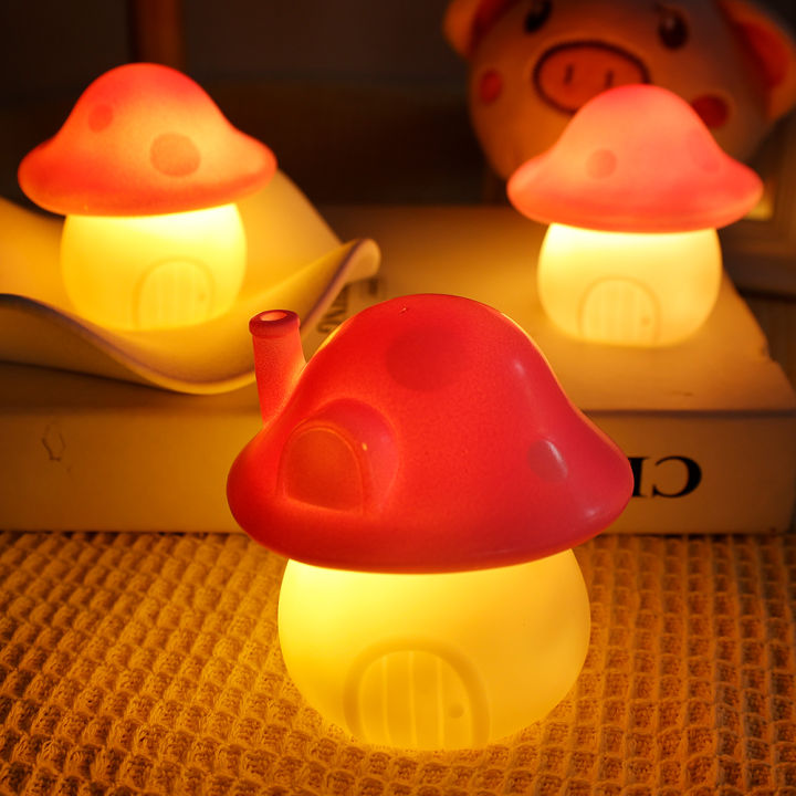 LED Portable Night Lights Mushroom Shape Decoration Lamp Mini Cute Bedroom Nightlight Kids Gift for Home Xmas Festival Decor