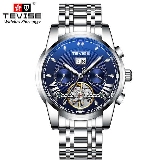 Tevise Full Steel Mens Watches Fashion Top Brand Luxury Business Tourbillon Automatic Mechanical Watch Men Waterproof Watch
