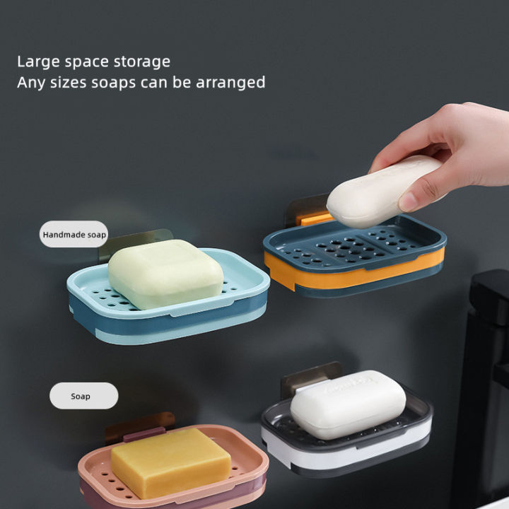 1/2PCS%20Simple%20Soap%20Box%20Punch-free%20Wall-mounted%20Household%20Soap%20Rack%20Double-layer%20Drain%20Soap%20Box%20Bathroom%20Sink%20Accessories%20-%20Image%203