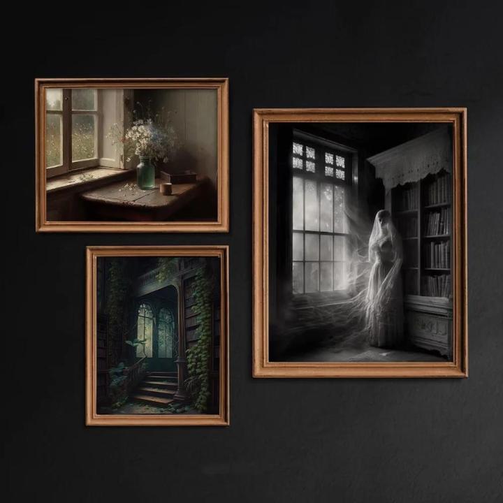 Dark%20Academia%20Art%20Poster%20Prints%20For%20Gallery%20Living%20Room%20Decor%20Gothic%20Skull%20Haunted%20House%20Ghost%20Bride%20Canvas%20Painting%20Wall%20Art%20-%20Image%204