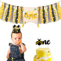 Bee Birthday Party Decors Disposable Tableware Kit Bee Yellow Black Polka Dot Balloons Kids Birthday Bee Baby Shower Supplies. 