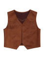 Kids Boys Western Cowboy Vest Brown Suede Leather Fringed Hem Jacket for Halloween Carnival Party Cosplay Costumes Cowboy Jacket.