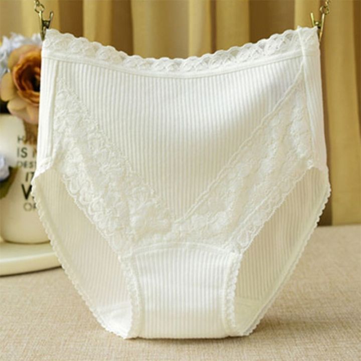 M-4XL Larger Size Women High-Waist Cotton Underwear Breathable Seamless Lace Trim Comfortable Panties