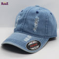 Navy Blue Wash Pure Denim Wash Baseball Cap For Men. 