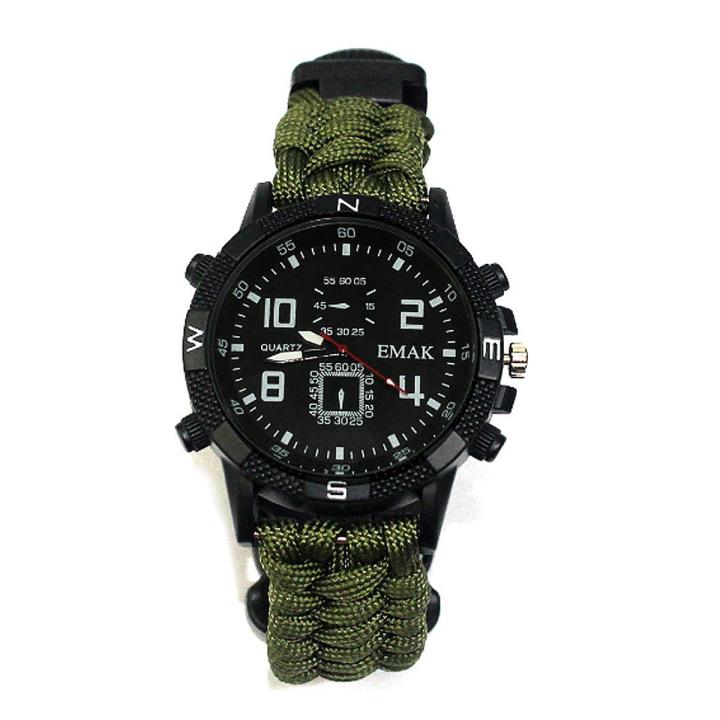 【WSJJ Store】(NEW)8 in 1 Paracord Survival Swimming Wrist Watch Bracelet Outdoor - green