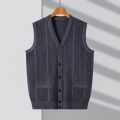 Autumn and Winter Men's New Vest Thickened Vertical Stripes Jacquard Cardigan Vest Casual Simple Men's Knitted Vest. 
