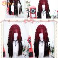MEIFAN Synthetic Long Straight Lolita Wig with Bang Red Ombre Black Cosplay Party Halloween Christmas Wavy Curly Harajuku Wig.