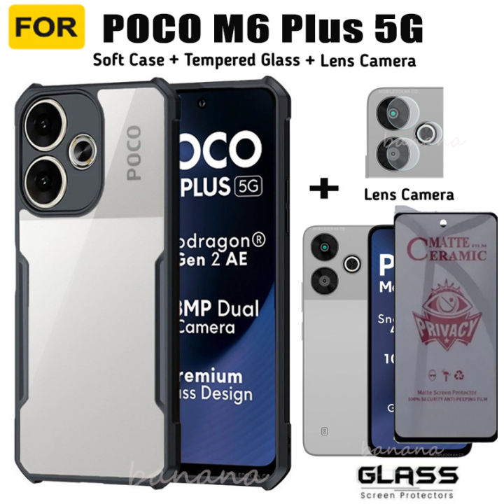 For Poco M6 Plus Phone Case Poco C61 C65 M6 4G M6 5G Anti-peeping Tempered Glass Screen Protector
