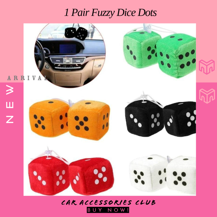 1 Pair Fuzzy Dice Dots Rear View Mirror Hanger Decoration