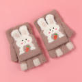 Boy Girl   Wool Knit Kid Soft Half Finger Flip Glove Children Winter Warm Cute Cartoon Fox Knit Mitten. 