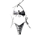 Women's Two-Piece Bikini, Patchwork Color Tie-Up Letter Pattern Bra + Printing Panties Split Swimsuit. 