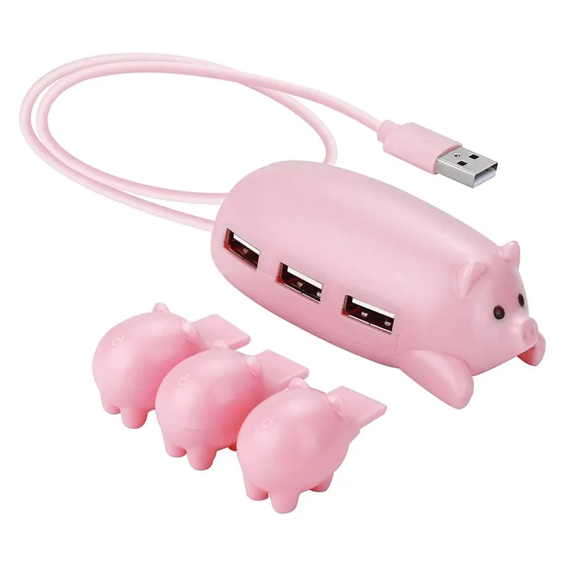 Cute USB 2.0 Hub Pink Mom Pig USB Hub with 3 Piglet Decoration