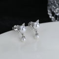 Ancient cat Ning super cute cats small cat earrings girly cute kitten pearl stud earrings drop design. 