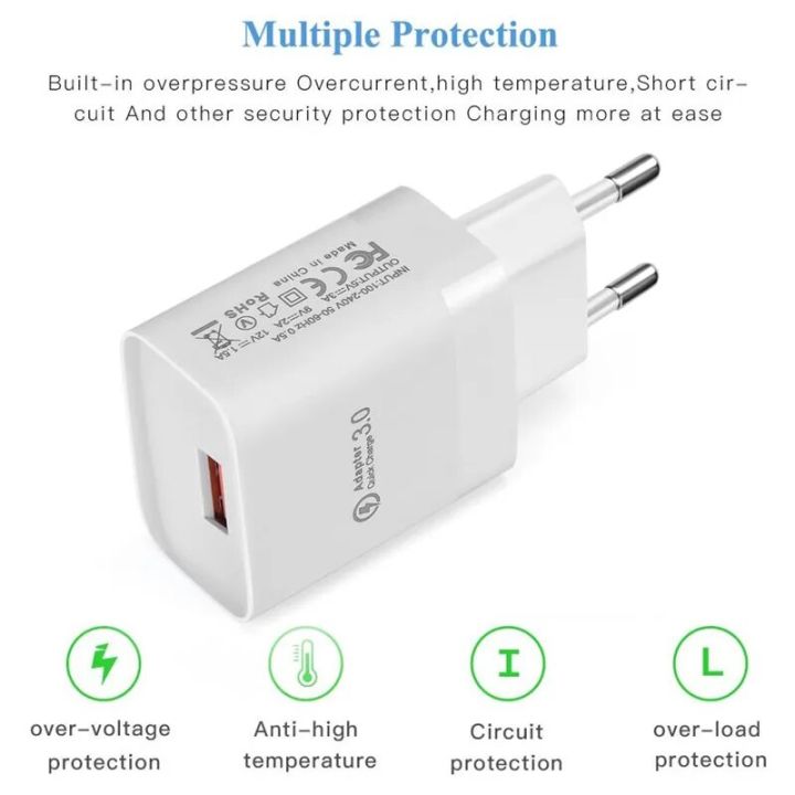 【YIYANGMAOYI111】18W QC 3.0 USB Charger Quick Charge Fast Charging Adapter For Realme C21 Samsung Xiaomi Lite Mobile Phone Cable