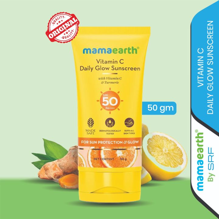 Mamaearth Vitamin C Daily Glow Sunscreen with Vitamin C & Turmeric for Sun Protection & Glow - 50 g