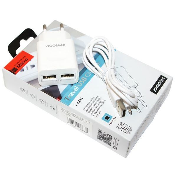 JOYROOM%20L-L221%205V%202A%20Portable%20Dual%20USB%20Ports%20Smart%20Charge%20Travel%20Charger%20with%201m%20Micro%20USB%20Charging%20Cable%20White%20Color%20-%20Image%203