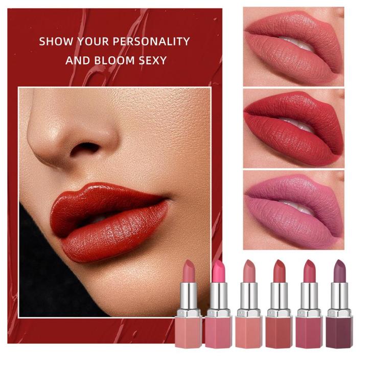 6Color Matte Moisturizing Lipstick Lipstick Matte Add High Texture Color Comfortable Effect Matte Durability F4T9