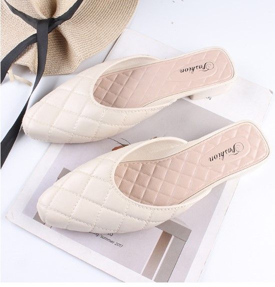 Heli%20Shark%20Women's%20Summer%20Pointed%20Toe%20Half%20Slippers%20New%20Fashion%20Solid%20Color%20Outerwear%20Casual%20Baotou%20Slip-On%20Flat%20Women's%20Shoes%20-%20Image%204