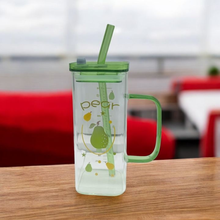 Glass Sipper Tumbler Mug – 400ml Durable Borosilicate Glass with Multi ...