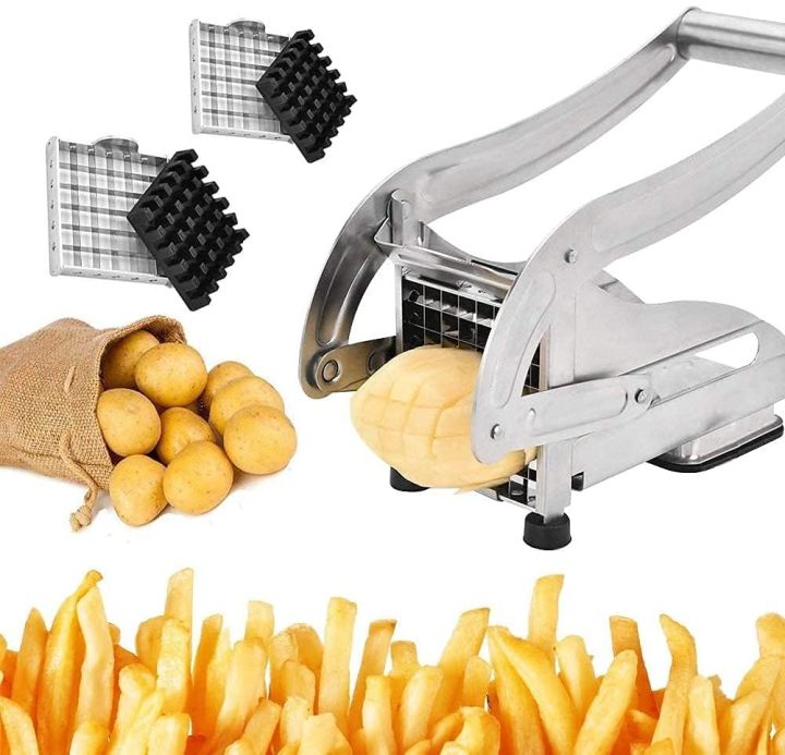 Stainless Steel Manual Potato Cutter WIth Cutter Heads Potato Strip Cutter Machine French Fries Cutter Potato Carrot Making Tool