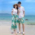 Same Color Couple Wear Summer New Parent-Child Wear Short Sleeve T T-shirt Seaside Vacation Beach Couple Leisure Wide Loose Pants. 