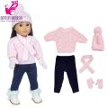 43 cm baby doll clothes crochet sweater 18 inch girl doll winter clothes set scarf hat gloves new year apparel for dolls. 