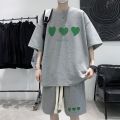 Privathinker Summer Men's Graphic Suit Waffle T-shirt Short Sleeve Korean Two Piece Set Oversized Fashion Shorts Male Streetwear.