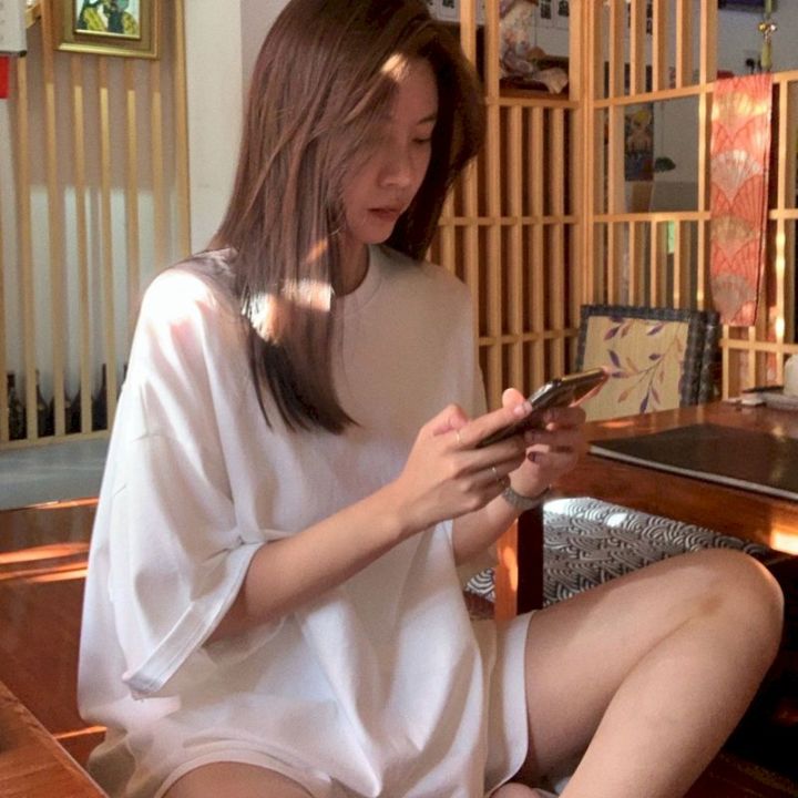 2021%20Spring%20And%20Summer%20Korean%20White%20Short%20Sleeve%20T-shirt%20Shorts%20Two-piece%20Suit%20Women%20Loose%20High%20Waist%20Casual%20Sports%20Top%20Pants%20-%20Image%207