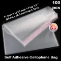 100 Pcs Self Adhesive Cellophane Sticky Bag Size: 11 inch x 15.75 inch + Flap 1.8 "(25 cm x 36.5 cm+Flap 4.5cm). 