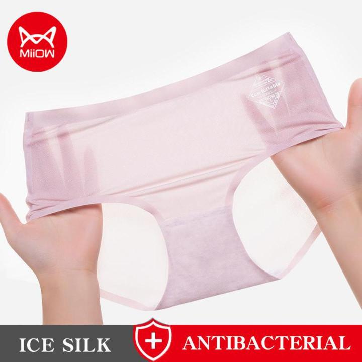 Miiow 4Pcs Medium Waist Women's Ice Silk Underwear Mesh Lightweight Breathable Cotton Girls' Triangle Shorts