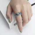 Blue Demon Eyes Owl/Ullu Bird Face Design Thumb Finger Ring Stainless Steel Silver Plated Ring.