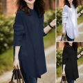 ZANZEA Women Casual Loose Button Up Shirt Solid Loose Side Slit Office Blouse Tops.
