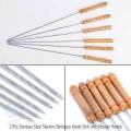 12Pcs Stainless Steel Barbecue Stick with Wooden Handle. 