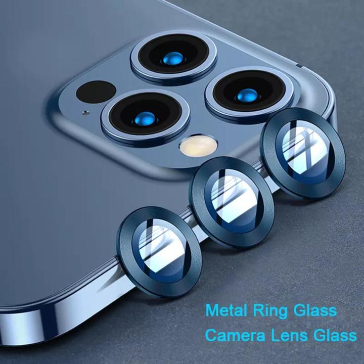 Alloy Metal Ring Glass For Iphone 11 to 13 pro max Red + Black + Gold Color Cameta Protector