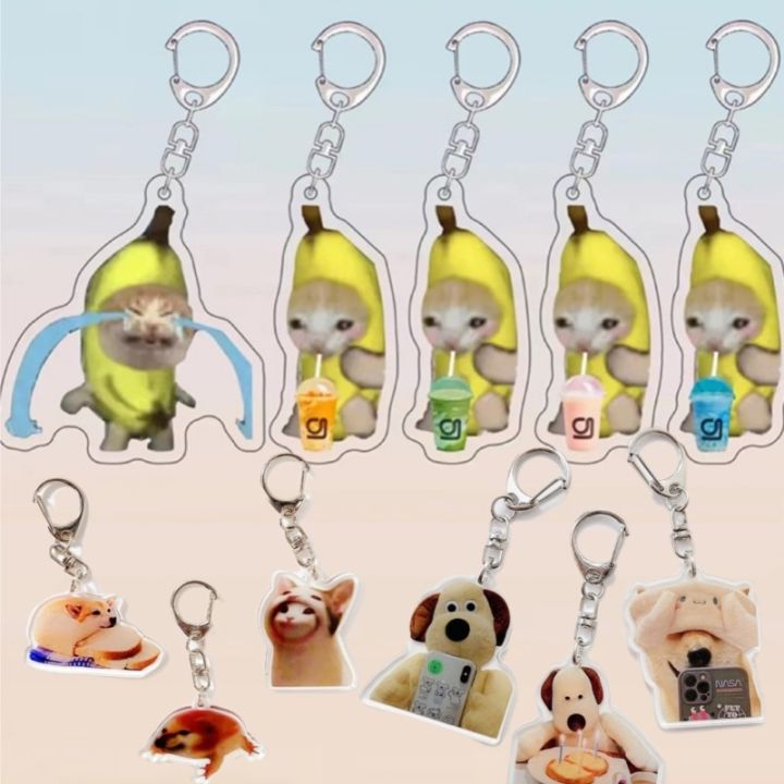Funny Popo Pout Cat Meme Cartoon Key Chain Animal Bread Dog Bag Lanyard Keychains Pendant Spoof Phone Chain Student Kids Gifts