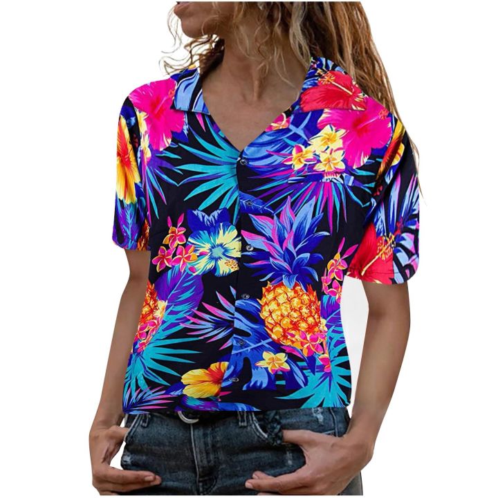2022%20Summer%20Flower%20Leafs%20Printed%20Hawaiian%20Shirts%20Women%20Short%20Sleeve%20Beach%20Shirts%20Casual%20Holiday%20Party%20Vacation%20Blouse%20Tops%20Tee%20-%20Image%205