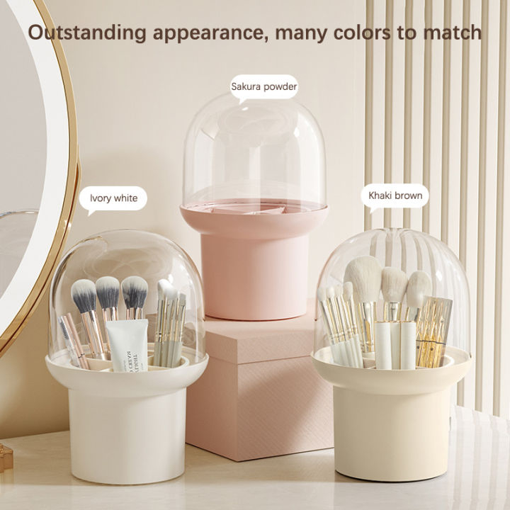 4 Grids Cosmetic Brush Desktop Organizer Dustproof Storage Box With Lid Luolong