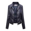 Women Faux Leather Jacket Stylish Women's Slim Fit Faux Leather Jacket with Stand Collar Long Sleeves Zipper Placket for Thin.