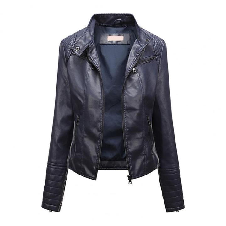 Women%20Faux%20Leather%20Jacket%20Stylish%20Women's%20Slim%20Fit%20Faux%20Leather%20Jacket%20with%20Stand%20Collar%20Long%20Sleeves%20Zipper%20Placket%20for%20Thin%20-%20Image%207