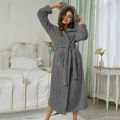 Winter Warm Casual Robes Woman Ear Hooded Bathrobe Plush Robe V Neck Long Sleeve Shawl Kimono Warm Bath Robes Female Warm Coat. 