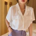 British Style Graceful and Fashionable Short-Sleeved Shirt Women's Summer New Design Sense Loose Suit Collar Korean Style Shirt Women's Clothing. 