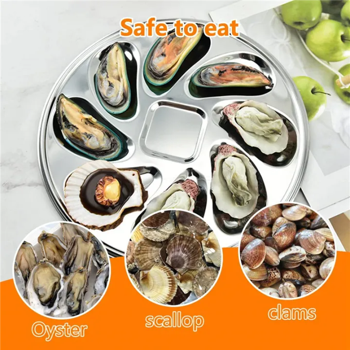 8PCS%20Oyster%20Plate%20Stainless%20Steel%20Oyster%20Plates%20Shell%20Shaped%20Oyster%20Container%20with%208%20Slots%20for%20Oyster%20Sauce%20-%20Image%202