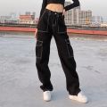 Summer American Retro High-Looking Slimming Washed Denim All-Match Loose Straight Cargo Pants Unisex Style Universal.