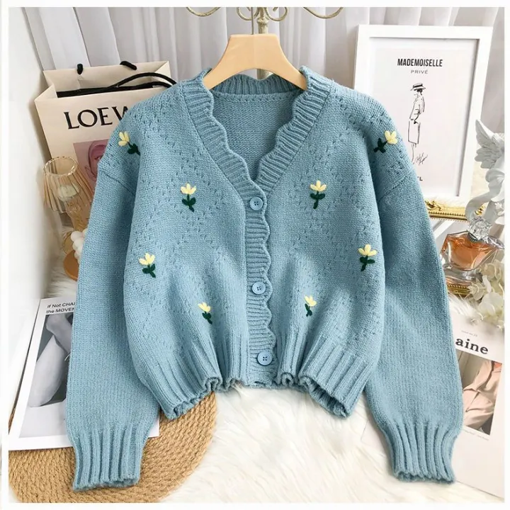 Spring%20and%20Autumn%20New%20Slimming%20Younger%20Fashion%20Embroidered%20Flower%20Long%20Sleeve%20Short%20Knitted%20Sweater%20Cardigan%20Coat%20Women's%20Clothing%20-%20Image%205