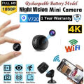 Mini CCTV Camera A9 Full HD WiFi 1080P 4K Wireless Support Night Vision 140 Degree Wide Angle Lens Motion Detection Audio Video Recording Mobile App Remote Monitoring Perfect For Indoor Outdoor Home Security Black Color.
