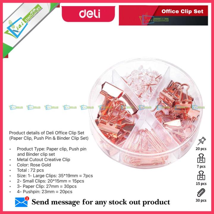 Deli Office Clip Set (Paper Clip, Push Pin & Binder Clip Set)