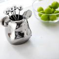 Light Luxury Nordic Bear Fruit Fork Set Stainless Steel Fruit Fork Storage Can Ceramic Cute Bear Fruit Fork Can Fruit Sign. 