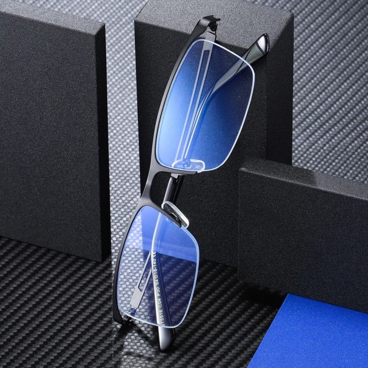 Men's Computer Glasses Half Rimless Rectangular Eyewear Frames | Daraz ...